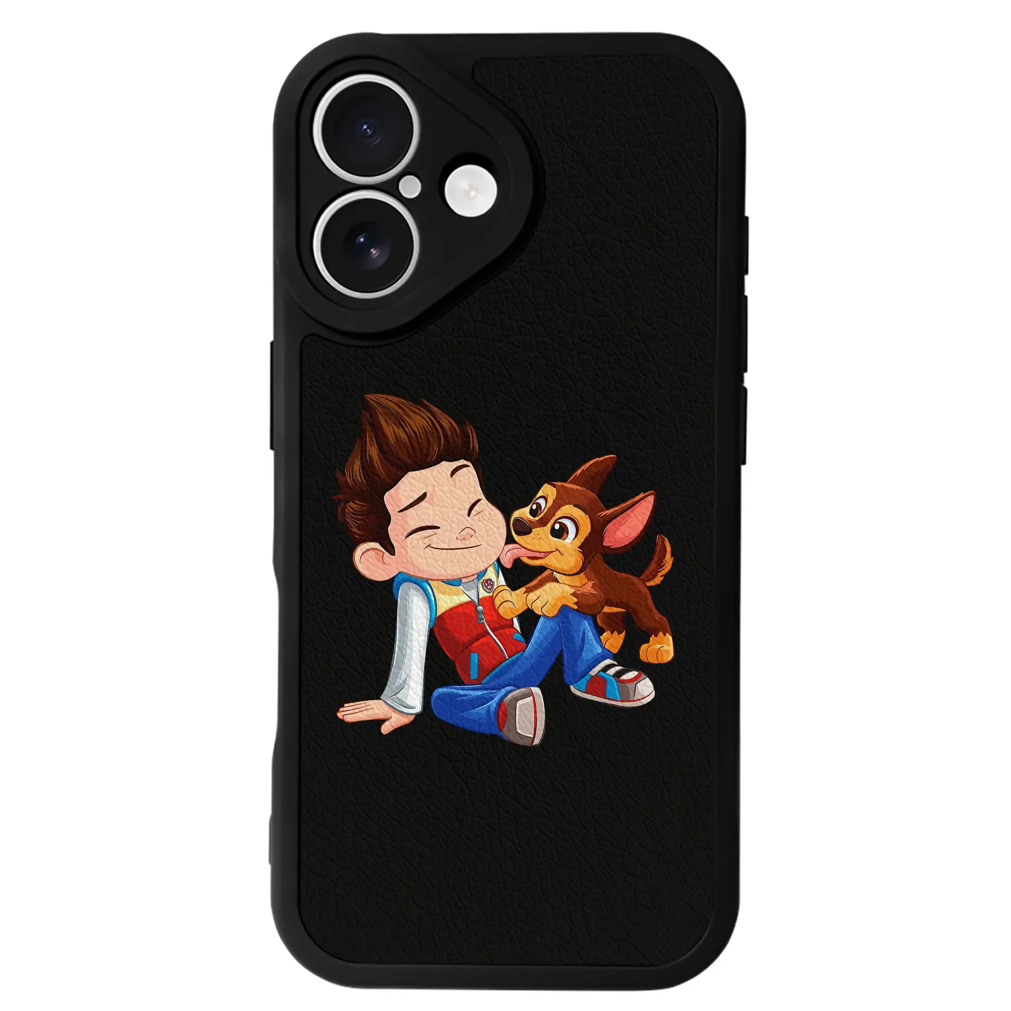 パウ・パトロール グッズ ライダー - IPhone 16シリーズ対応 ・ シリコンスマホケース ・ レザー調 ・ 高精度フィット ・ 耐衝撃 ・ ワイヤレス充電対応 ・ 精密カット